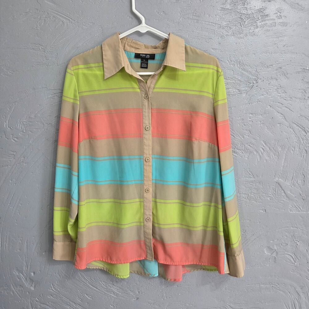 Style&Co. Petite, unique button down silky blouse Woman's size PL